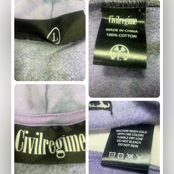 BNWT CIVIL REGIME BLACK ROSE HOODIE LAVENDER DREAM WASH LRG MENS UNISEX HOODIE - Picture 6 of 16